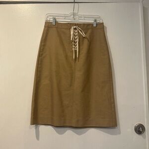 J. Crew Tan Midi Skirt with Lace-Up Front
